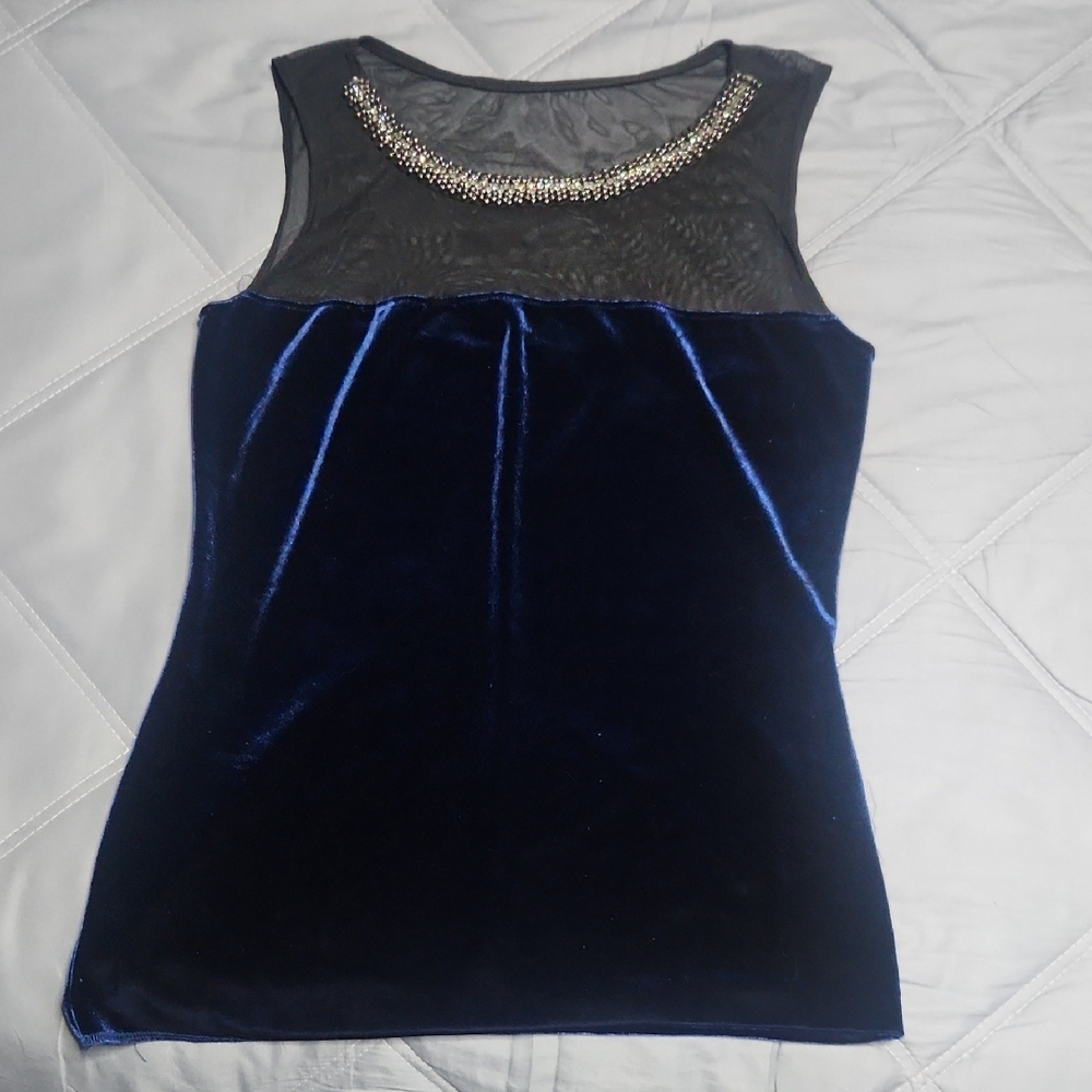 Velvet by Graham & Spencer Blue Fitted Embellished Tank Top